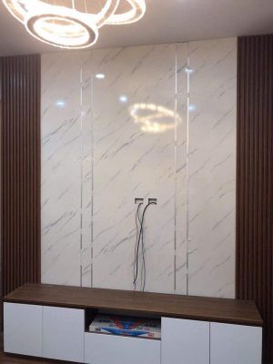 Ốp tấm PVC vân đá trang trí phòng khách